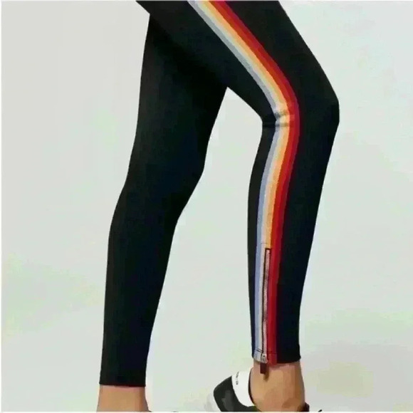 Spiritual Gangster "Rainbow Track Tight" Black With 5 Colored Stripes Small EUC - Picture 6 of 11